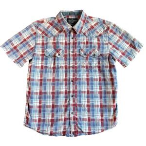 Cody James Authentic Western Apparel Mens Large Plaid‎ Short Sleeve Shirt